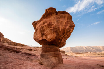 Fototapeta na wymiar Sculpture of a Muchroom made by nature in the Arava Valley near Eilat. Timna Park. Israel. 