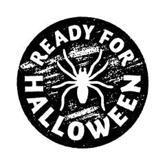 Grunge Halloween stamp with a spider silhouette. The text says "Ready for Halloween".