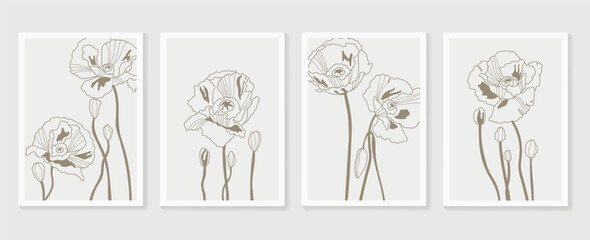 Botanical wall art vector set. Earth tone boho foliage line art drawing with  abstract shape.  Abstract Plant Art design for print, cover, wallpaper, Minimal and  natural wall art. © TWINS DESIGN STUDIO