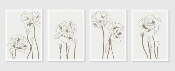 Botanischer Wandkunst-Vektorsatz. Erdfarbene Boho-Laublinienkunstzeichnung mit abstrakter Form. Abstraktes Pflanzenkunstdesign für Druck, Cover, Tapete, minimale und natürliche Wandkunst. © TWINS DESIGN STUDIO