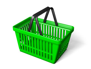 Green shopping basket is rotated. isolated on white background. 3d render