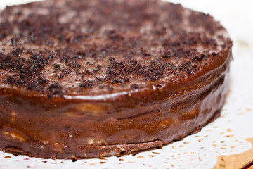 tasty homemade chocolate cake on table