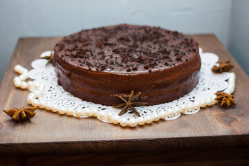 tasty homemade chocolate cake on table
