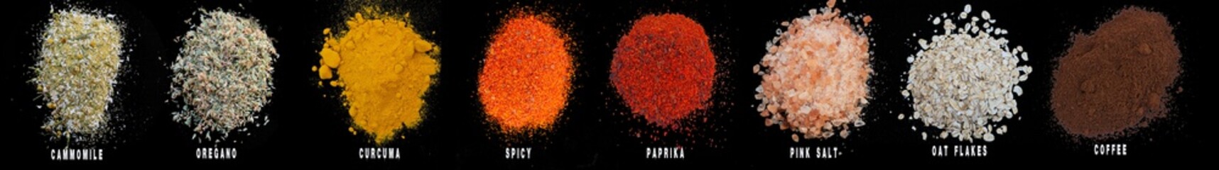 Overview of colorful toppings: turmeric, and more