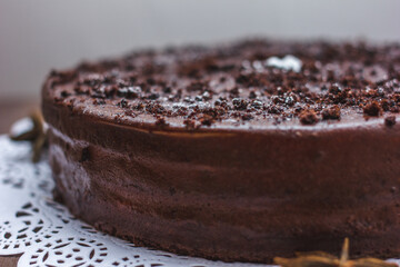 tasty homemade chocolate cake on table
