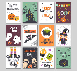 Halloween invitation set, greeting card design. Hand drawn vector illustration.