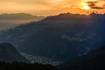 A beutiful sunrise over the Zillertal valley. 