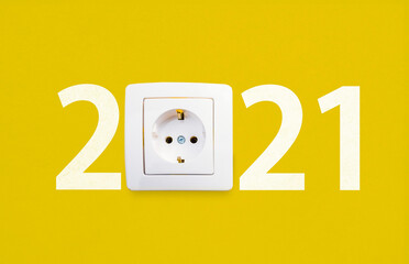 happy new year 2021. Year 2021 with electrical outlet

