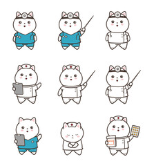 猫の医師と看護師のベクターイラストセット　