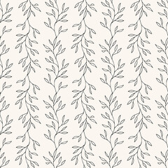 Seamless foliage pattern. Cute botanical ornament. Vector illustration.
