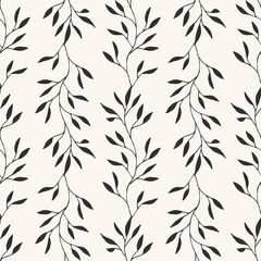 Seamless pattern with black leaves. Decorative botanical ornament. Vector illustration. - 382351948