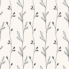 Hand drawn seamless pattern with botanical motif. Vector illustration.