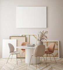 mock up poster frame in modern interior background, living room, Scandinavian style, 3D render, 3D illustration