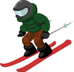 Vector emoticon illustration of a person skiing