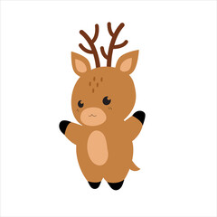 Cute cartoon Deer. Funny kawaii animal character design. 
Modern Flat vector illustration isolated on a white background. Deer for childrens cards, invitations, textiles, clothing, childrens decor