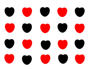 red and black hearts on white