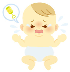 おむつ姿でオモチャが欲しくて泣く表情の赤ちゃん＿ベビー全身イラスト68