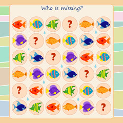 Logic game for children. Guess who's missing on every line