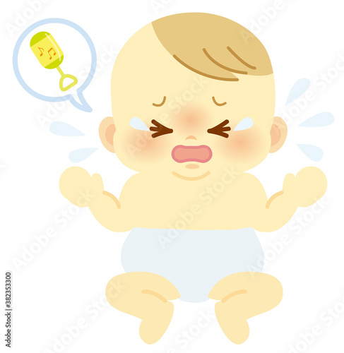 おむつ姿でオモチャが欲しくて泣く表情の赤ちゃん ベビー全身イラスト68 Apprehension Poster Apprehensi Kuroshimaharu