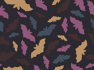 Halloween seamless pattern with flying bats. Festive decor with scary bats. Background for wrapping paper, print, fabric and printing. Vector illustration