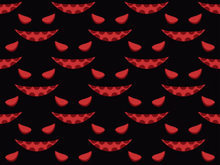Halloween scary smile seamless pattern from the dark. Scary pumpkin face. Festive background for wrapping paper, print, fabric and printing. Vector illustration