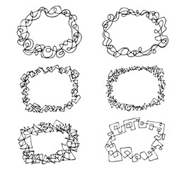 Set of hand drawn doodle frame. Black vector illustration on white background.