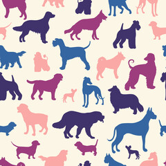 Seamless pattern with dog silhouettes