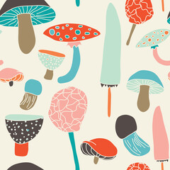 Cute vector pattern with mushrooms © mashkety