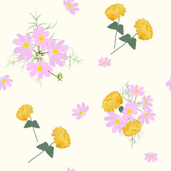 Seamless floral pattern. Cosmee and zinnia.