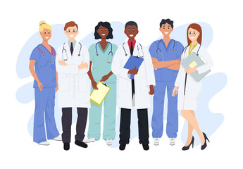 Professional doctors and nurses posing together. Medical staff doctor and nurse, group of medics.