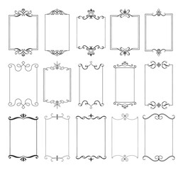 Set of rectangle hand drawn frames with calligraphic design elements. Vector isolated illustration. - 382357930