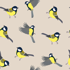 Seamless vector illustration with titmouse