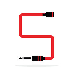 Alphabet S letter logo formed by jack cable or wire. Vector design template elements for your audio, sound or music application or corporate identity. Sign or symbol illustration isolated on white