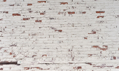 Background of old brick white wall close up