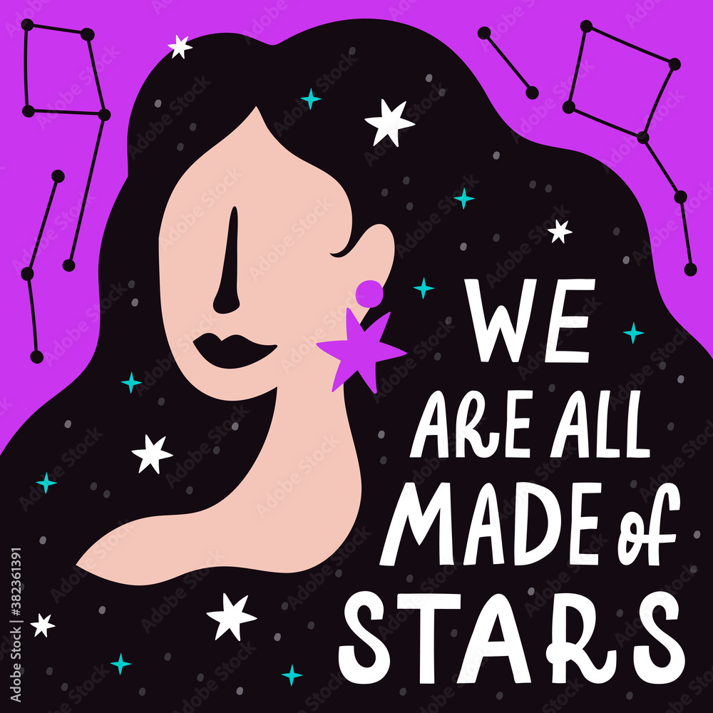 Wall mural We are all made of stars lettering poster with girl