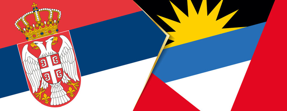 Serbia and Antigua and Barbuda flags, two vector flags.
