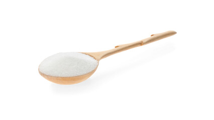 Wooden spoon with salt isolated on white