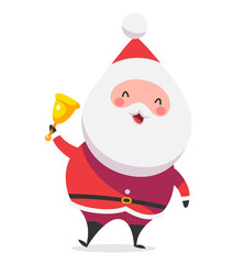 Cute Santa Claus ringing a hand bell. Vector illustration isolated on white background.