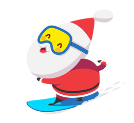 Cute Santa Claus riding on his snowboard. Vector illustration isolated on white background.