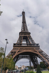 Fototapeta na wymiar Eiffel Tower in Paris from above in cloudy day