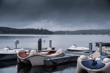 Pedal boats on a lake in Saarland
