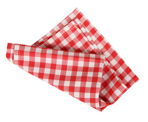 Red picnic checkered folded towel isolated on white.Food decoration element.