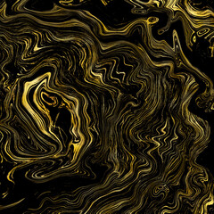 Golden veins on black marble texture. Abstract liquid paint background. Trendy surface, luxurious material design, digital illustration