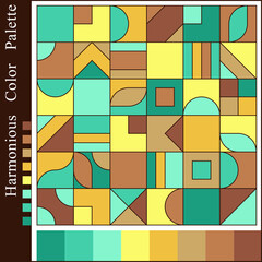 Brown, Emerald Green and Yellow Harmonious Color Palette with Geometric Composition.