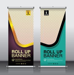 roll up brochure flyer banner design vertical template vector, abstract geometric background, modern x-banner and flag-banner,rectangle size.