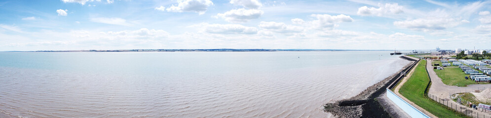 Fototapeta na wymiar aerial viewfrom the sea of canvey island of Thorney Bay Beach in essex england
