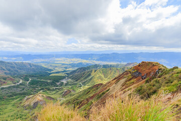 Naklejka premium 烏帽子岳山頂から見た阿蘇（秋） 熊本県阿蘇市 Aso seen from Mt.Eboshidake Kumamoto-ken Aso city