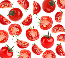 Fresh tomatoes on white background. Pattern design