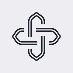 Elements of Cross Icon. Logo Icon for Business Corporate Sign. Abstract Merged Figures Isolated on Gray