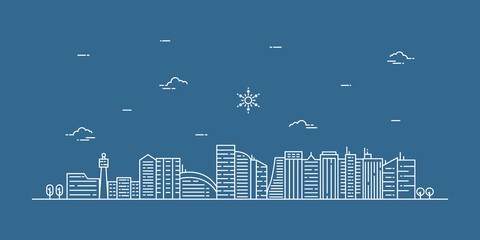 City landscape illustration with a thin line style. Thin line city landscape. Vector illustration.